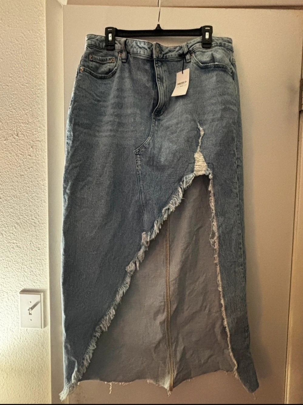 Forever 21 Light Blue Asymmetrical Distressed Denim Skirt